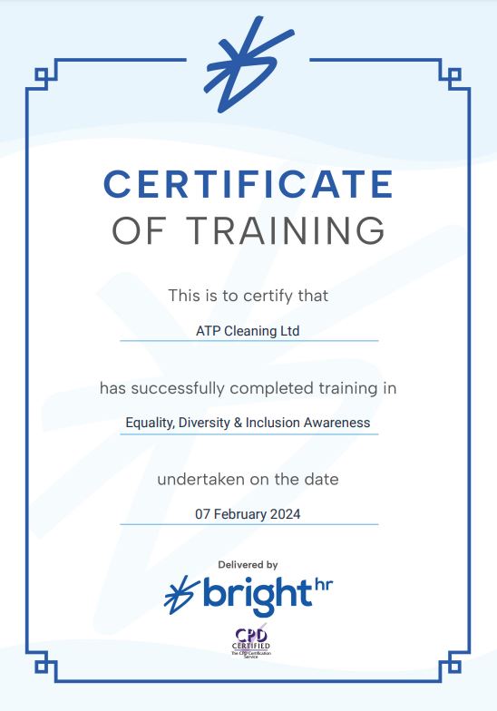Certificate of training in Equality, Diversity & Inclusion Awareness